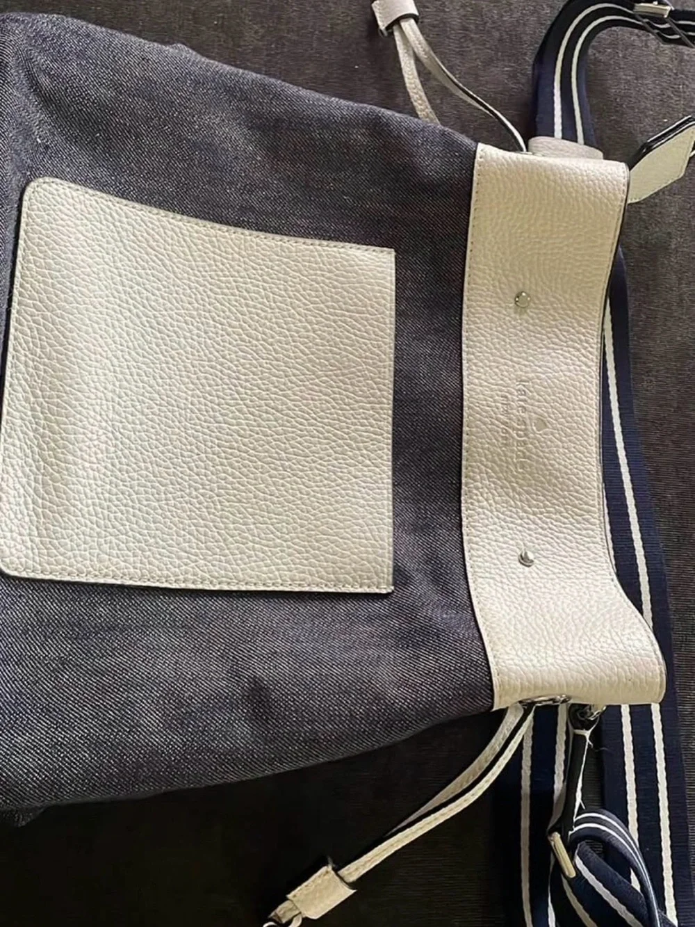 Kate Spade Canvas and Leather Contrast Crossbody Bag in Navy and White